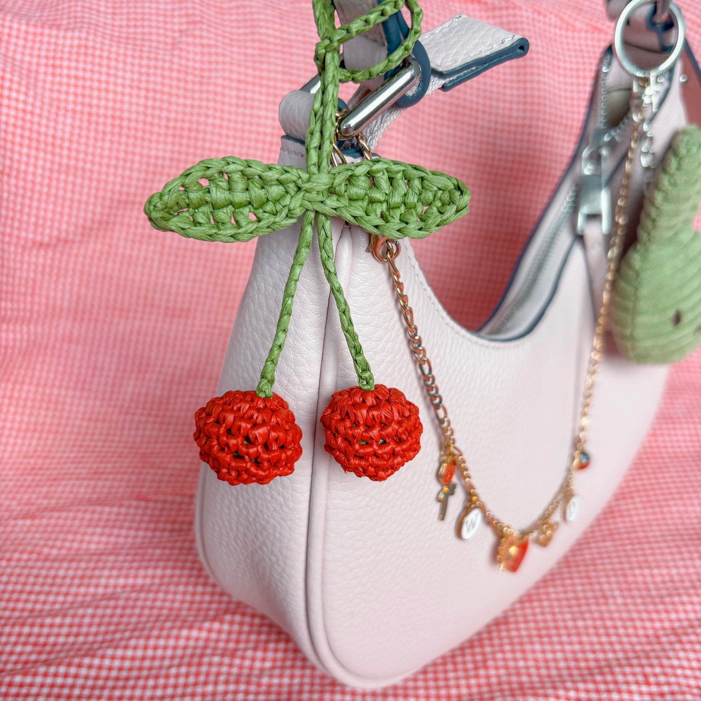 crochet cherry bag charm