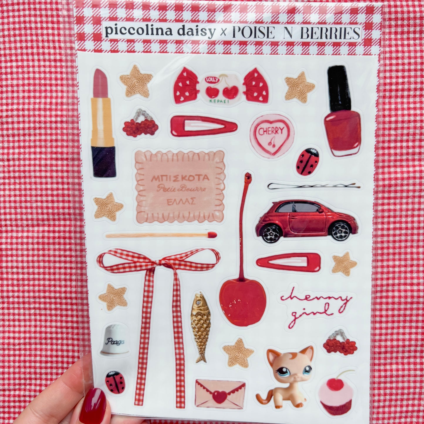 piccolina daisy x poisenberries cherry girl sticker sheet