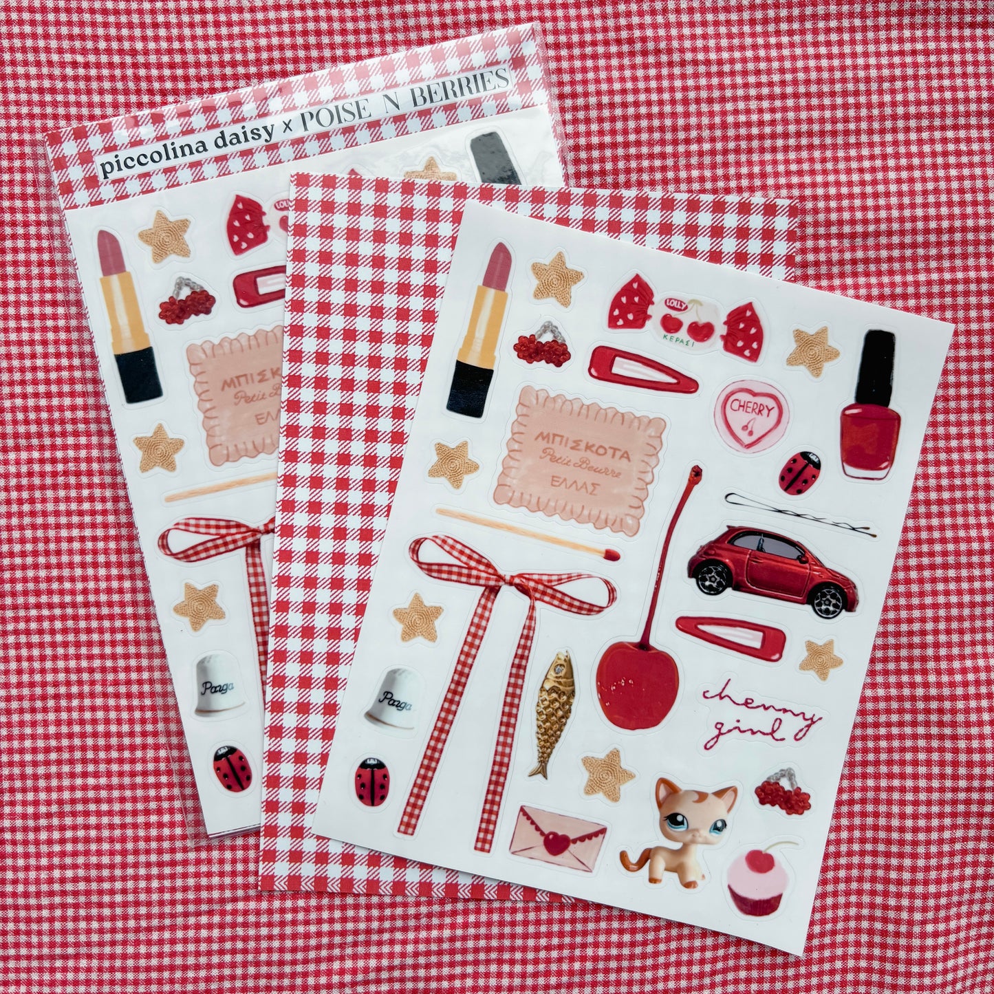 piccolina daisy x poisenberries cherry girl sticker sheet