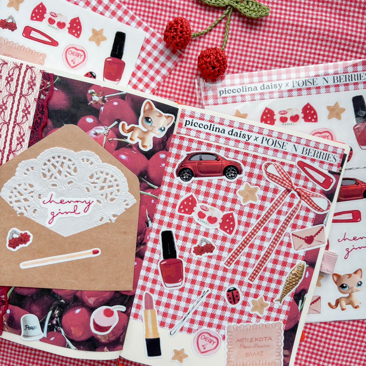 piccolina daisy x poisenberries cherry girl sticker sheet