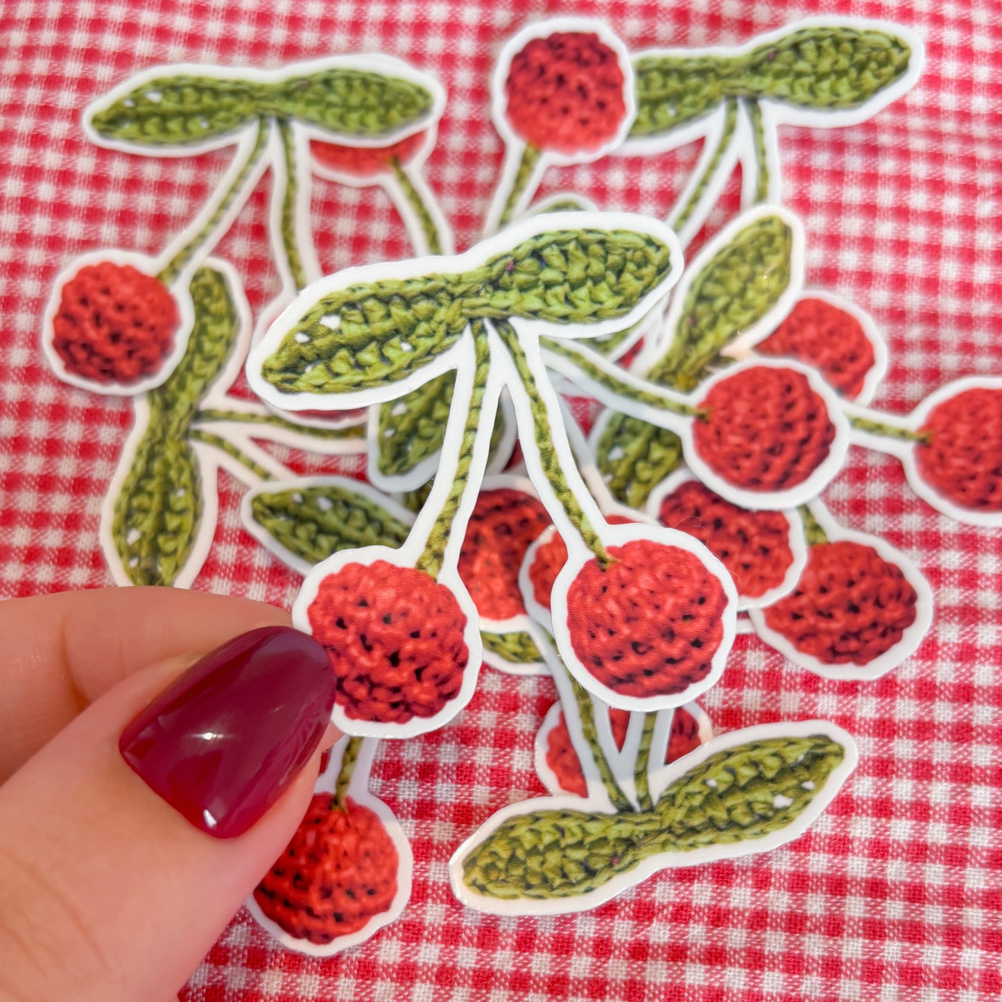 crochet cherry sticker