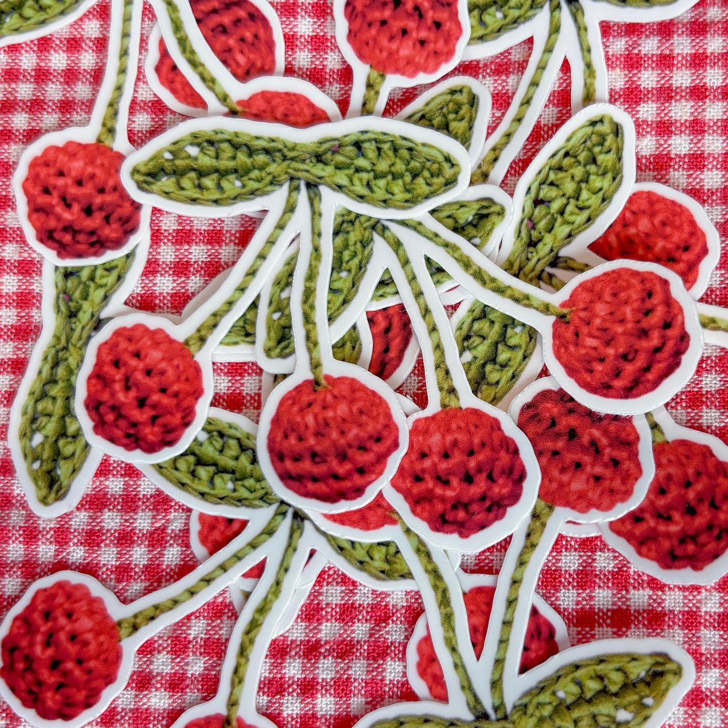 crochet cherry sticker