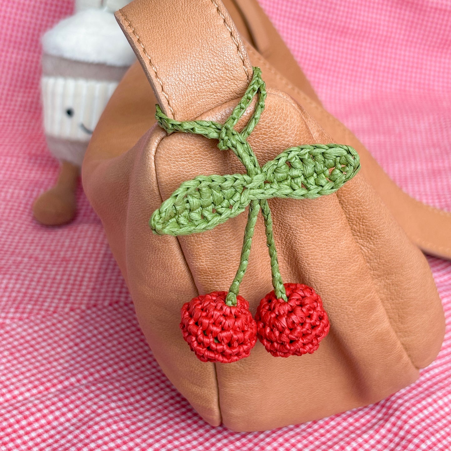 crochet cherry bag charm