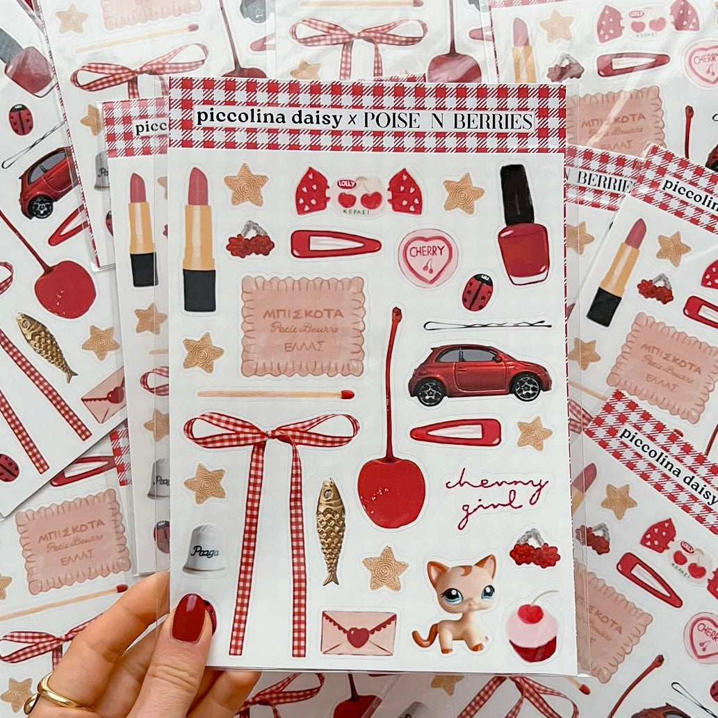 piccolina daisy x poisenberries cherry girl sticker sheet